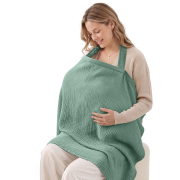 Muslin Nursing Cover for Breastfeeding, Breathable Breastfeeding Cover up with Arch Neckline for Women, Nursing Apron