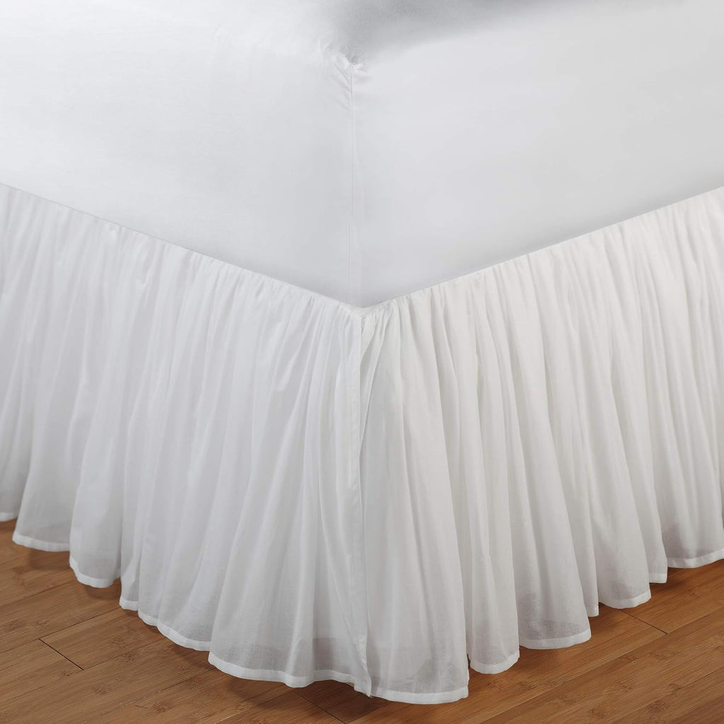 Voile Bed Skirt, Lined, White, Queen 18-inch L