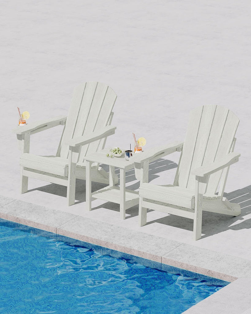 Folding Adirondack Chair, Weather Resistant HDPE Outdoor Patio Chair with Wood Grain Texture, Collapsible Durable &