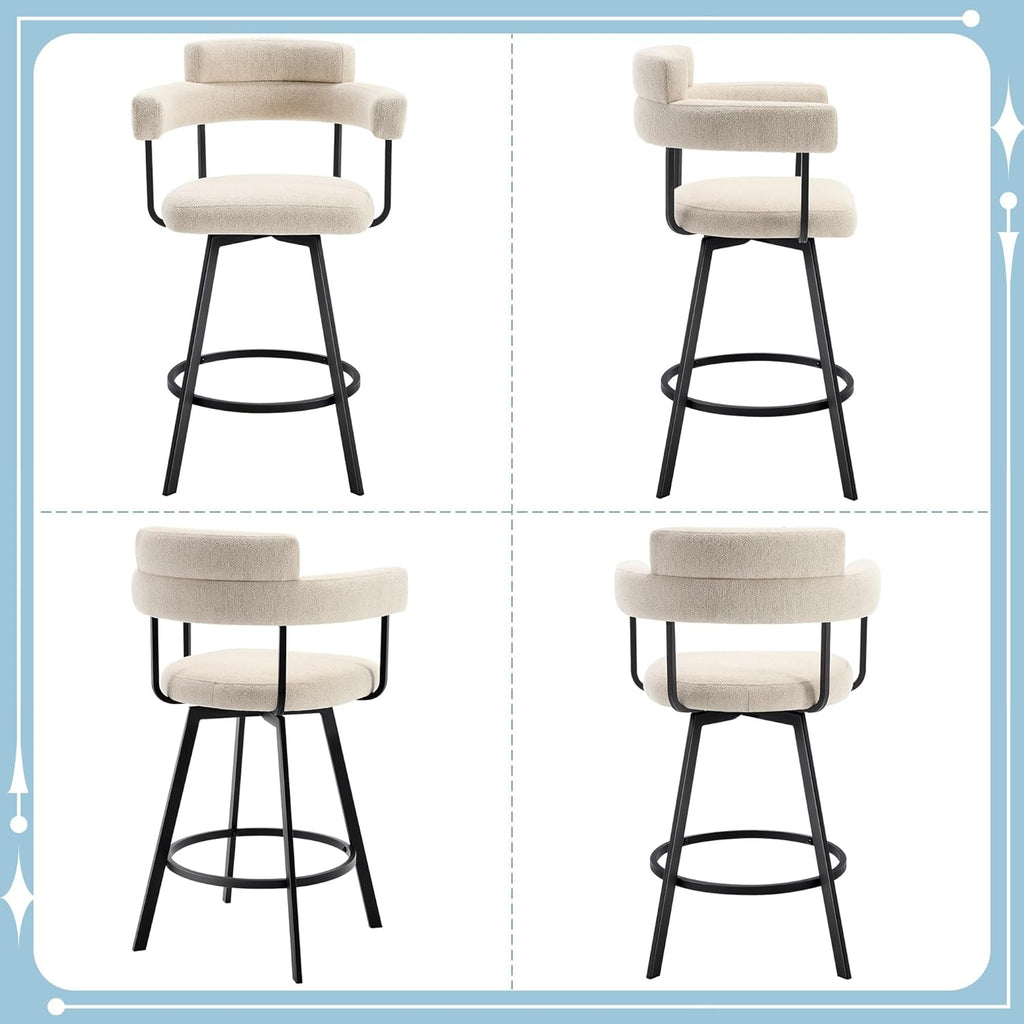 Swivel Bar Stools with Backs and Arms, Modern Bar Stools Set of 2 Island, 26" Upholstered Linen Counter Height Bar