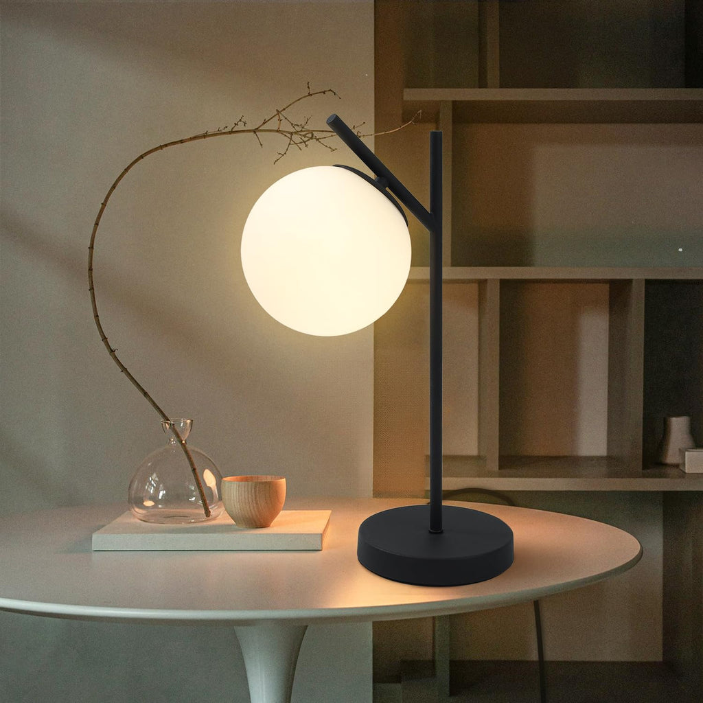 Mid Century Modern Table Lamp Contemporary White Glass Globe Table Lamp Vintage Nordic Desk Lamp Metal Nightstand