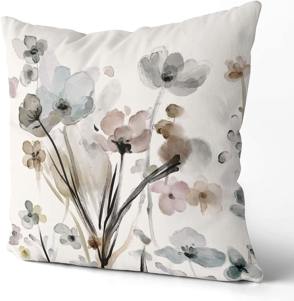 KKVEE Flower Throw Pillow Covers 18x18 Set of 2, Flowers Pillow Cushion Cases, Modern Decorative Square Pillowcases