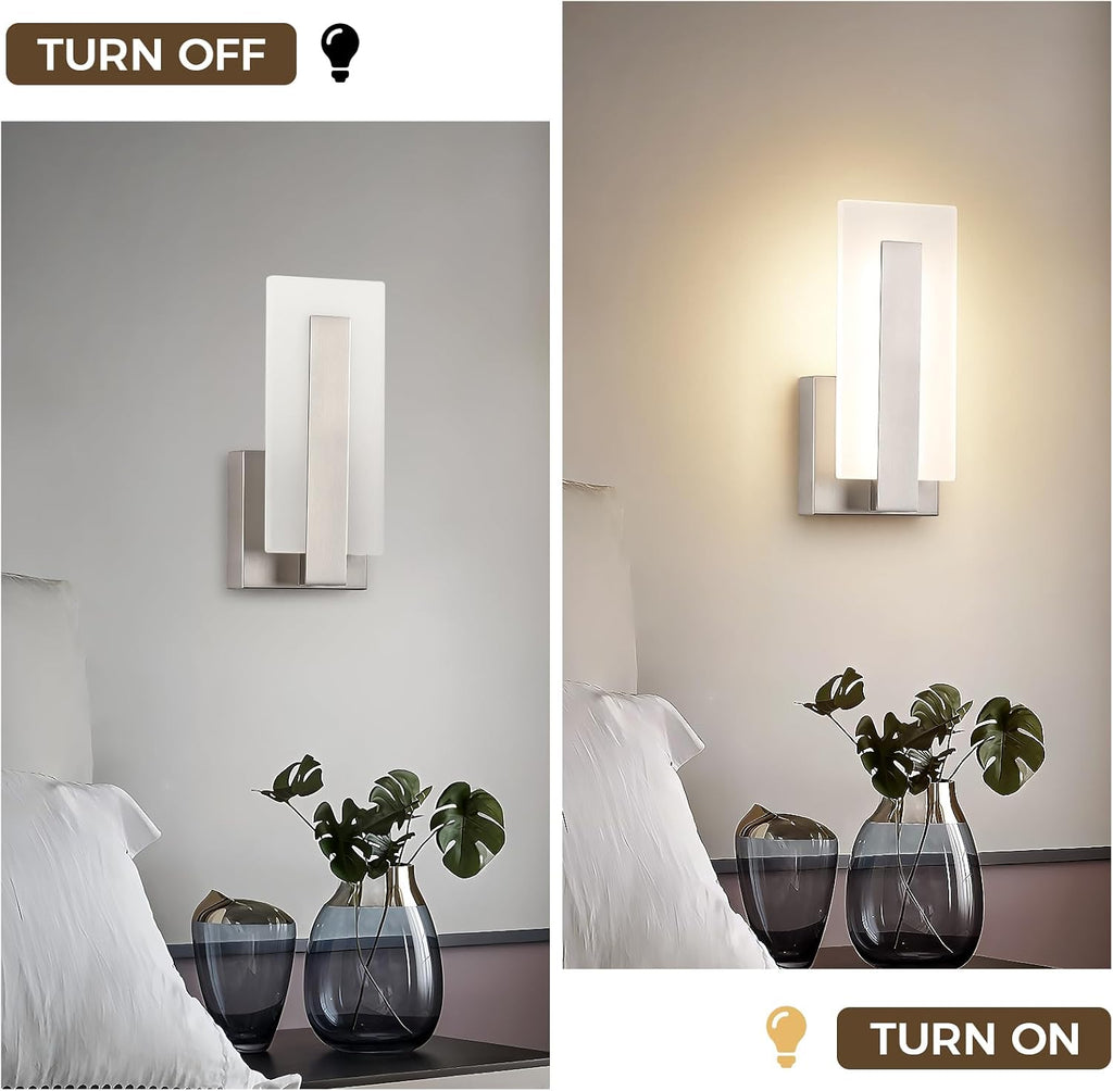 Modern LED Wall Sconces, Set of Two, 5CCT Dimmable Hardwired Wall Mounted Lights, 9.76 Inch Brushed Nickel Indoor