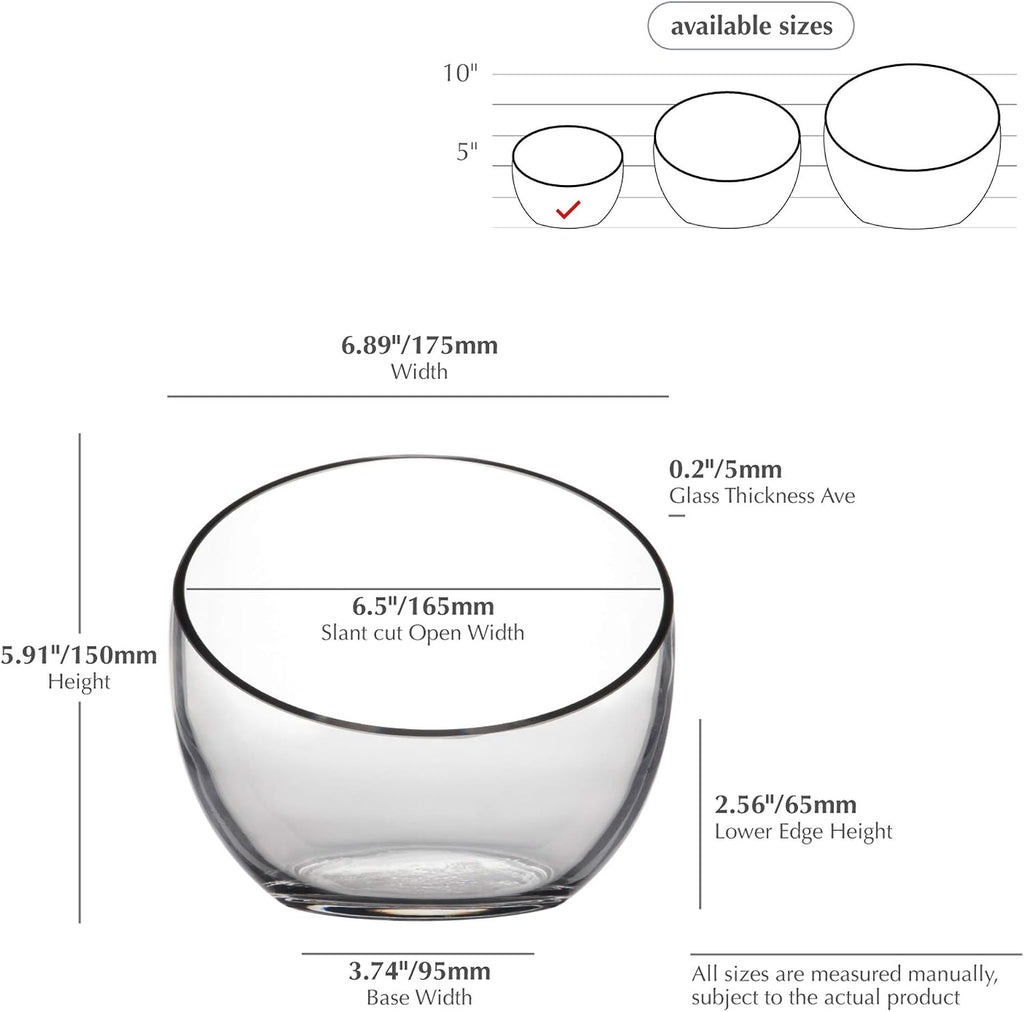 Clear Slant Cut Bowl Glass Vase, Glass Terrarium, Candy Dish, Glassware, Slant Cut, 7" Width, 6" Height (1 Piece)