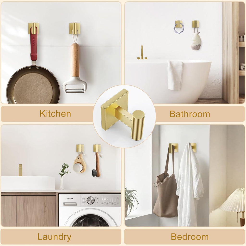Brushed Gold Bathroom Accessories, Towel Bar Set Wall Mounted | 5 Pieces Bathroom Hardware Set, SUS304 Stainless