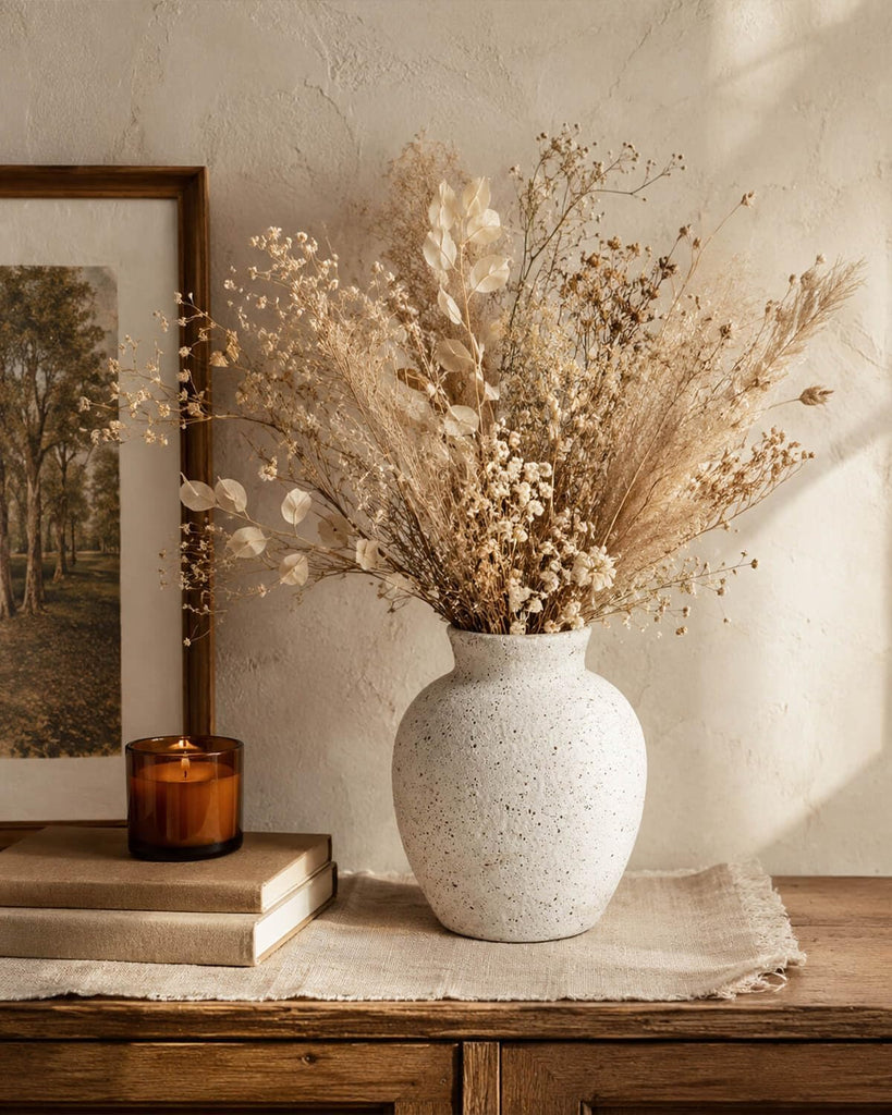 6.1 Inch White Ink Dot Vase, Rustic Ceramic Vase