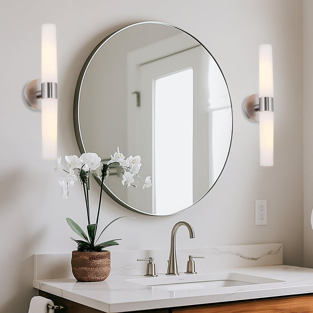 Duo 21" Modern Wall Sconce Bathroom Vanity Light, 2-Light | Frosted Glass Cylinder Shades, Classic Brushed Nickel
