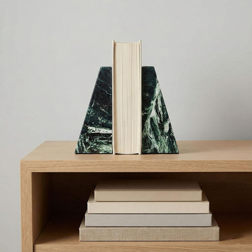 Natural Marble Bookends for Shelves,Office bookends for Heavy Books. Unique Brown Book Ends, Set of 2,Heavy Duty