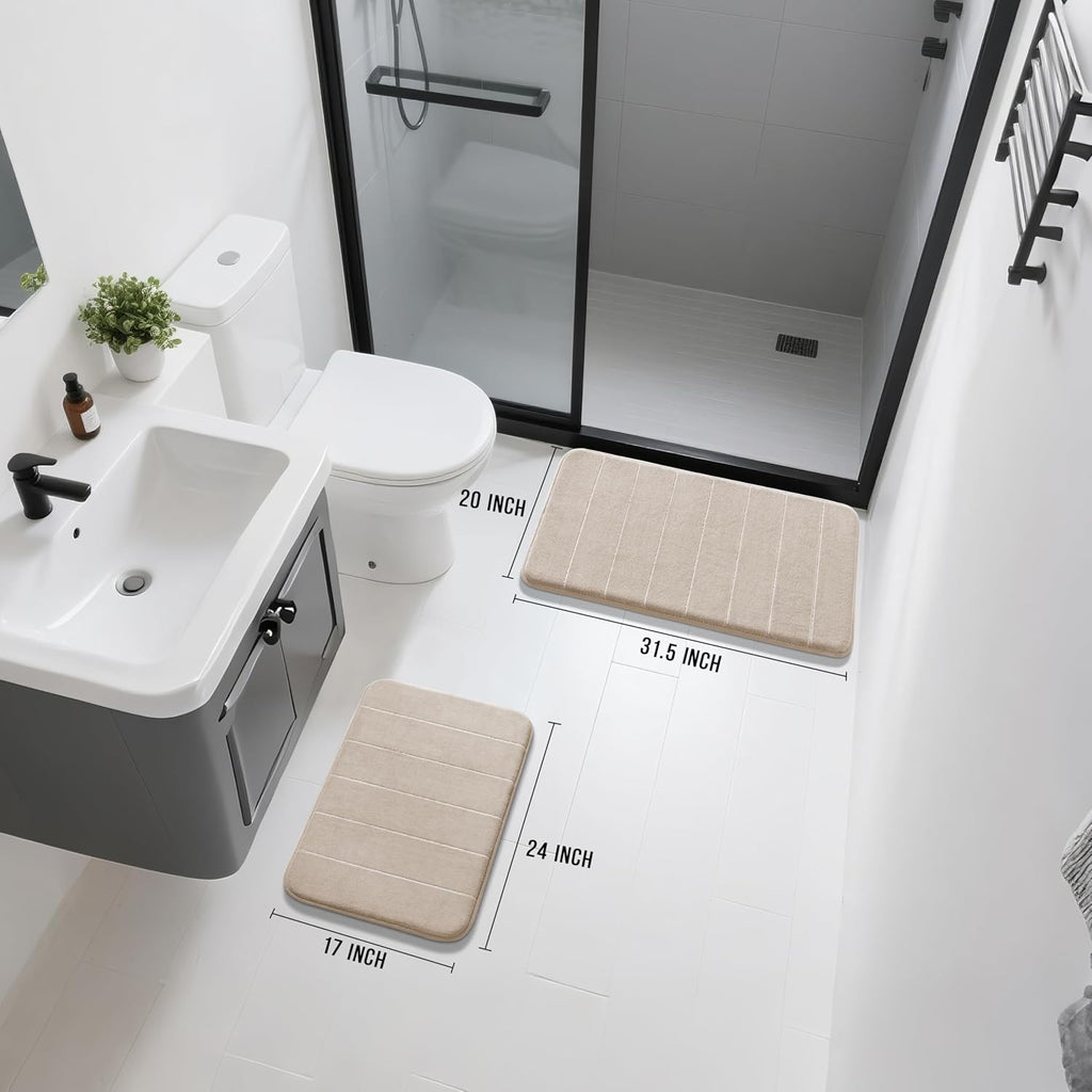 Memory Foam Bathroom Rugs Sets 2 Piece - Super Soft Absorbent Quick Dry Bath Mat Set, Machine Washable Non Slip Floor