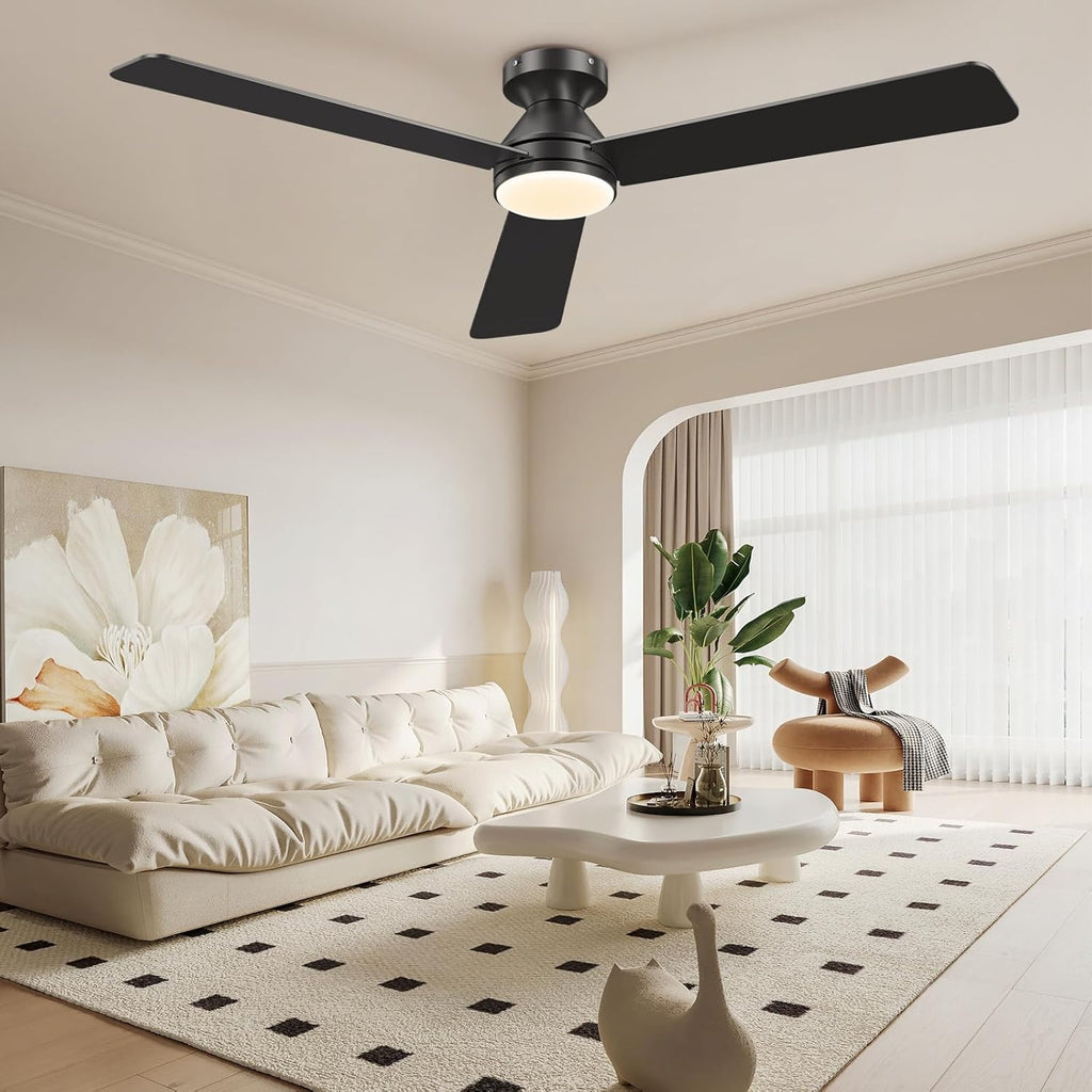 52 Inch Low Profile Ceiling Fan with Light and Remote Control,Reversible, LED Dimmable for Bedroom Living Room Indoor/Outdoor Patio Use