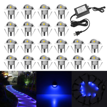 Recessed LED Deck Light Kit, 20pcs 10Lm In Ground Outdoor Landscape LED Lighting for Stair Patio Garden Floor Corner