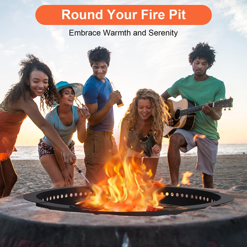 Smokeless Fire Pit Ring, 64-Inch Outer/60-Inch Inner Heavy Duty Large Solid Metal Steel Flower Shape Firepit Rim
