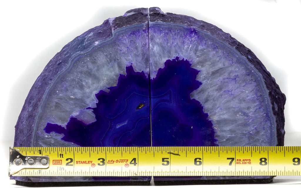 Agate Geode Bookends - Polished Crystal Stone Decorative Bookends Décor (8-10 lb, Purple)
