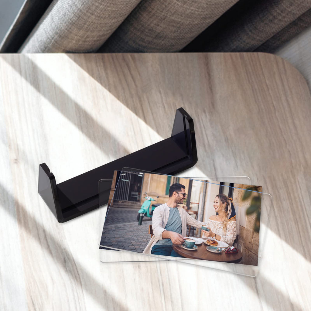 2 Pack Acrylic Picture Frames 4x6 with Translucent Black Base Stand, Frameless Photo Frame for Tabletop or Desktop
