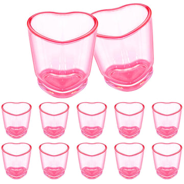 12 Pack Pink Shot Glass Set, Heart Shaped Shot Glasses Set 1.5 oz Plastic Shot Glass with Heavy Base, Shot Glasses