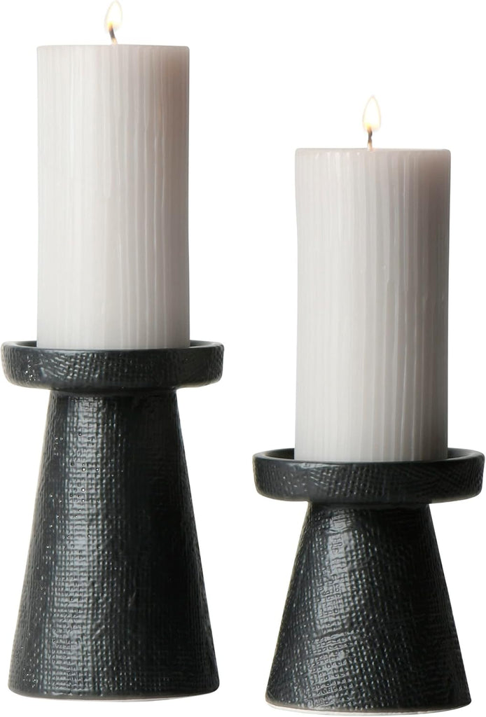 Stoneware Pillar & Taper Candle Holders, Set of 2
