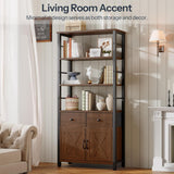 Bookshelf with Doors, Rustic Bookshelf with Drawers, Industrial Display Standing Shelf Units