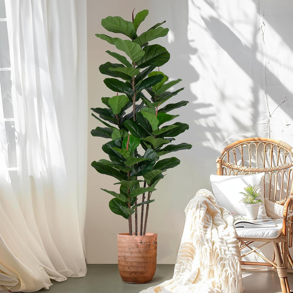 2 Pack Fiddle Leaf Fig Tree - Artificial Ficus Tree with Tall Artificial Plants Large 69 Fiddle Leaves -Fake Trees