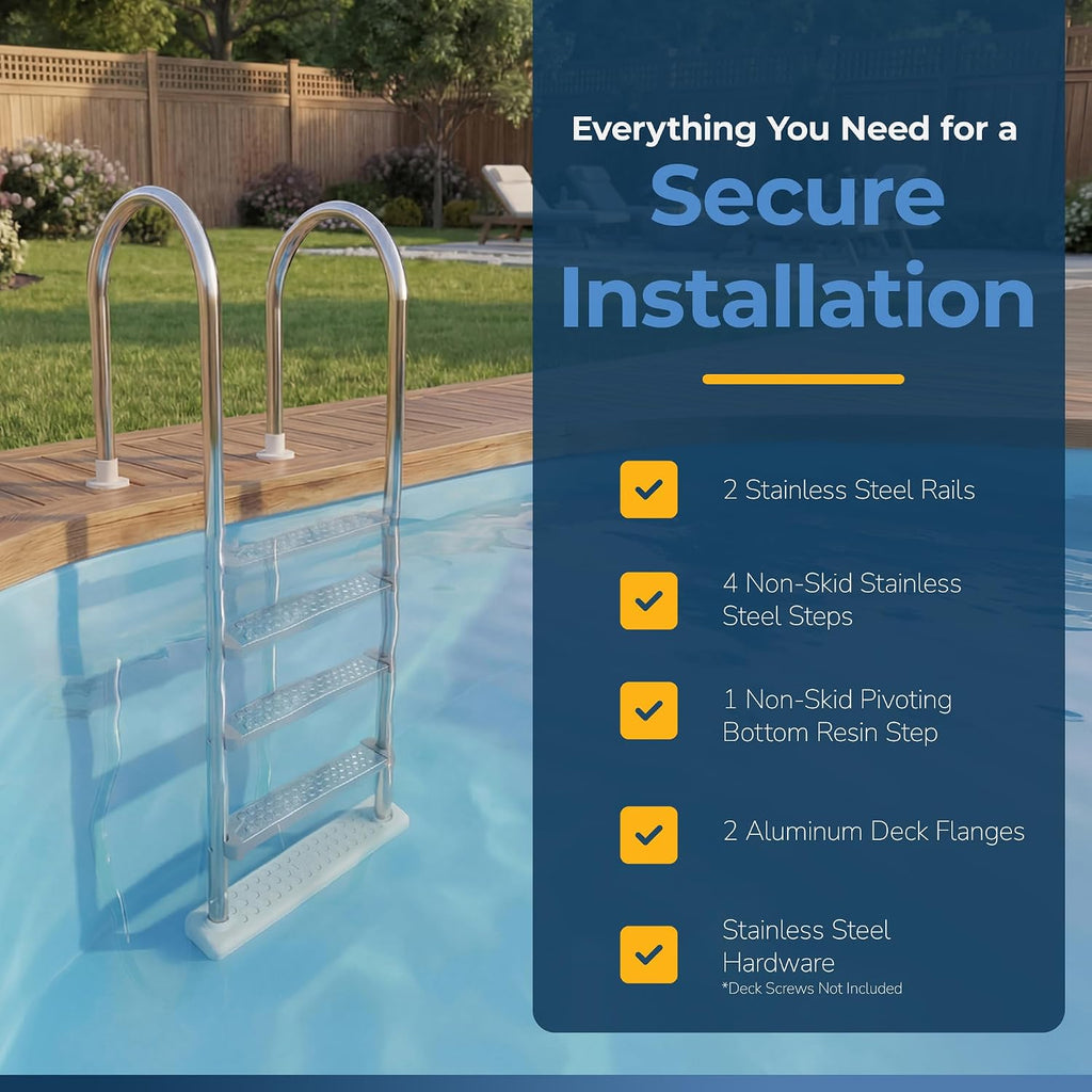 Wave Premium Stainless Steel in-Pool Ladder for Above Ground Pools