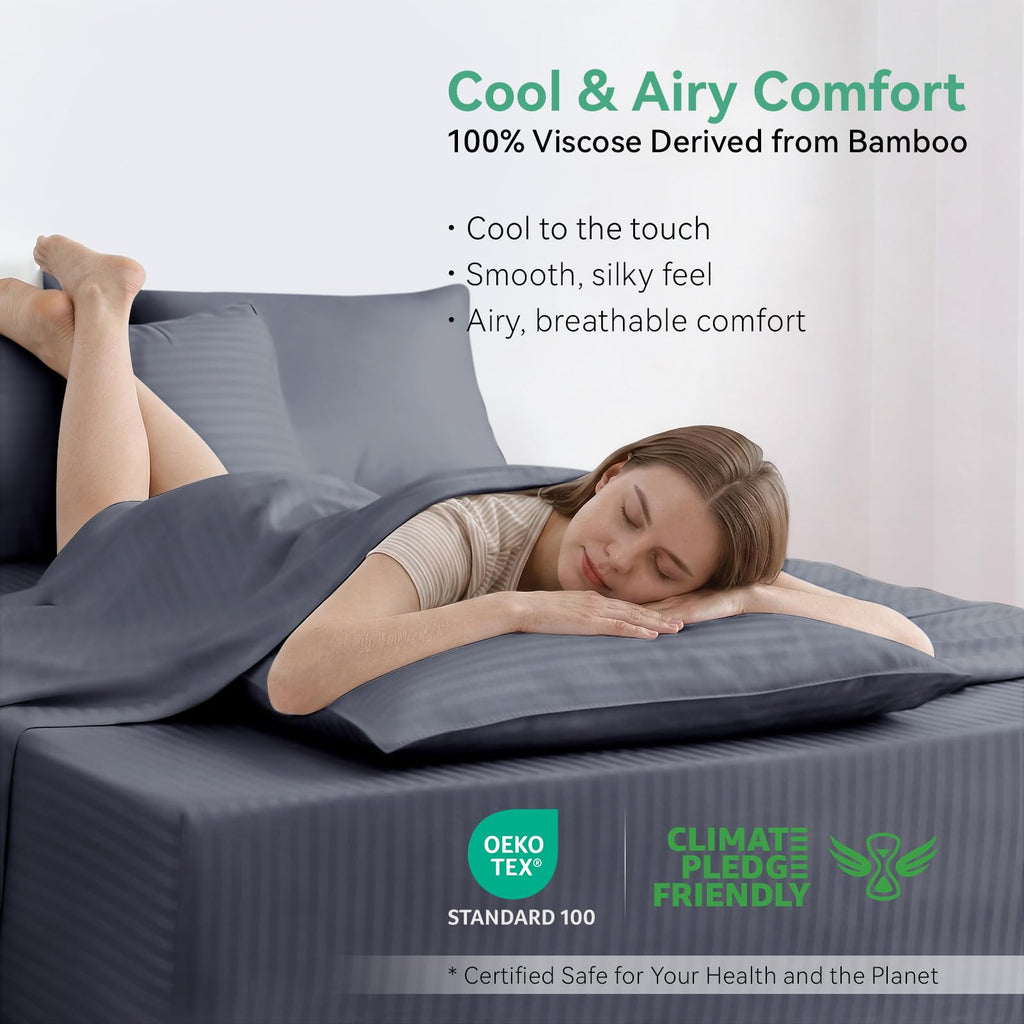 Cooling Sheets Set Full Size, Viscose Derived from Bamboo for Hot Sleepers, Double Stitching, Deep Pocket to 16 Inch