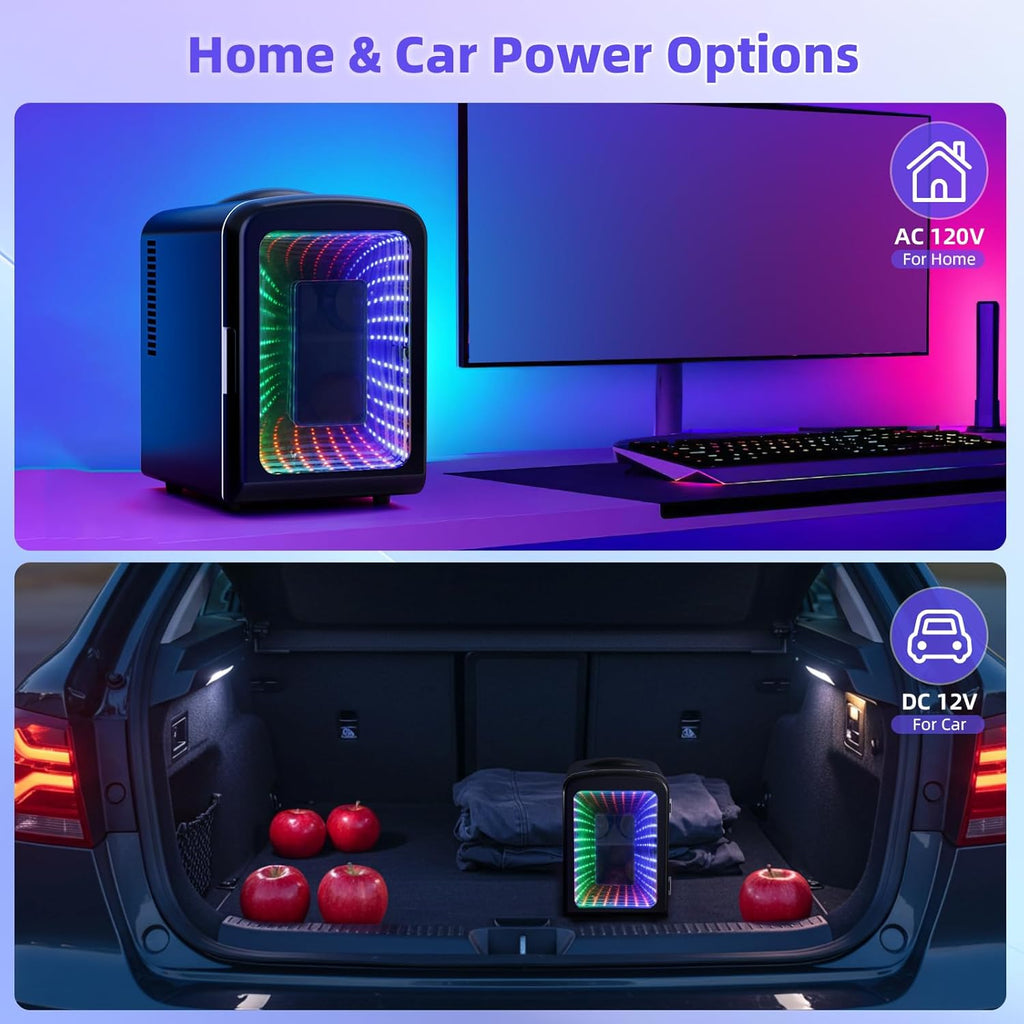 Mini Compact Refrigerator with Gaming Light, 4L Capacity/6 Cans Portable Mini Fridge, for Bedroom,Car,Office and Dorm