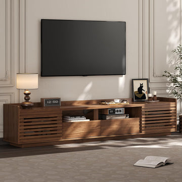78.7" TV Stand for TVs Up to 85", Mid-Century Modern Entertainment Center with Sliding Doors and Adjustable Shelves