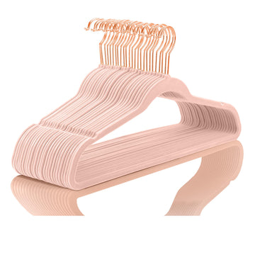 Velvet Hangers 30 Pack Non Slip Heavy Duty Blush Pink Rose Gold Hooks