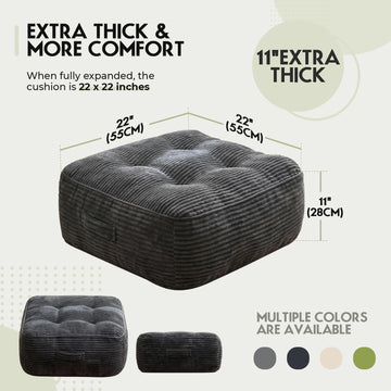 11" Thick Washable Floor Pillow for Adults, Yoga & Meditation Cushion with Handle, Square Large Pillows Seating with