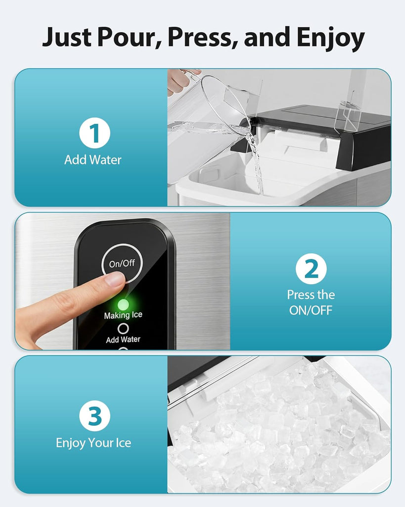 Nugget Ice Maker Countertop, 42lbs/24H Ice Machine with 1.5L Water Tank, Rapid Ice Release in 6 Mins, Self-Cleaning