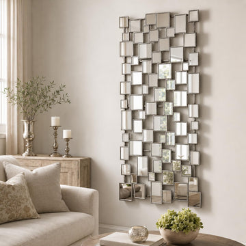Large Modern Wall Mirror - 27.55"x55.1" Silver Wall Mirrors Metal Framed Decorative Mirror Bedroom Living Room Home