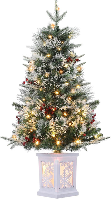 3 Ft Christmas Tree with Snowflake Base, Fiber Optic Light-Style Artificial Christmas Tree with 78 Led Lights, Red