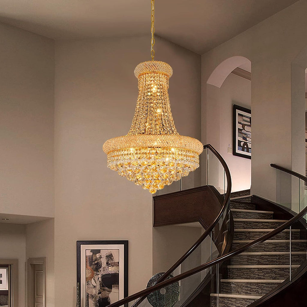 Crystal Chandeliers for Dining Room Light Fixture,Empire Style K9 Crystal Chandeliers for Entryway,12 Lights Gold Luxury Lighting Fixtures for Living Room Stairway Bedroom Foyer Hallway