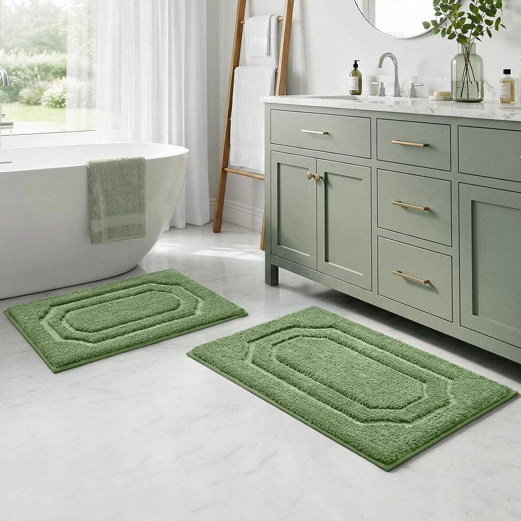 Bathroom Rugs Sets 2 Piece, Extra Soft and Absorbent Microfiber Plush Bath Mat with Non Slip Backing(Sage Green)