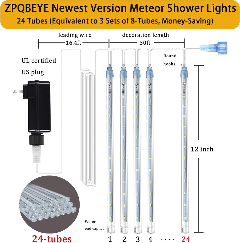 Outdoor Meteor Shower Christmas Lights, Falling rain Drop Lights