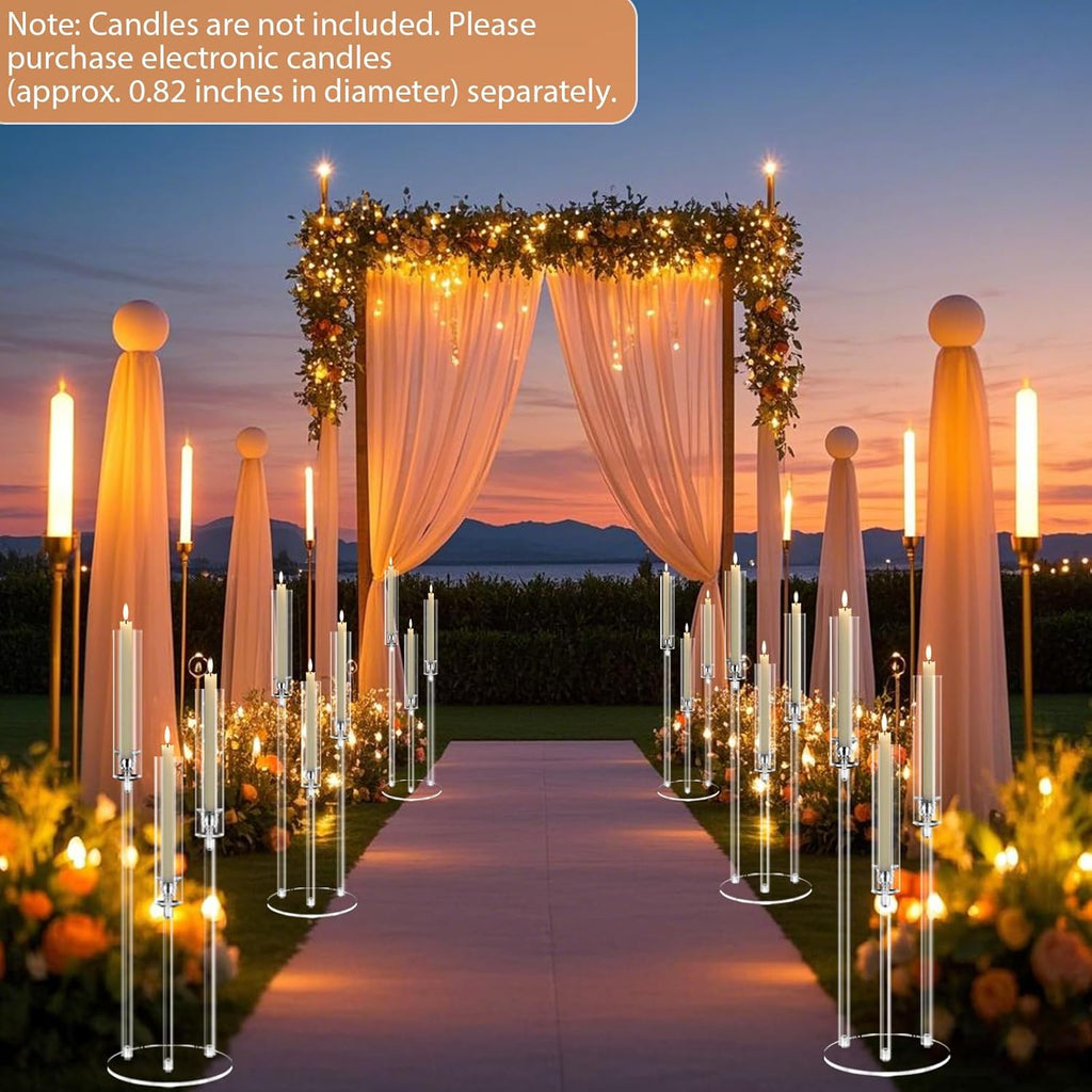 6 Set 3 Arms Acrylic Candelabras with Shades, 42" Floor Candelabra Centerpieces,Clear Candle Holder for Table