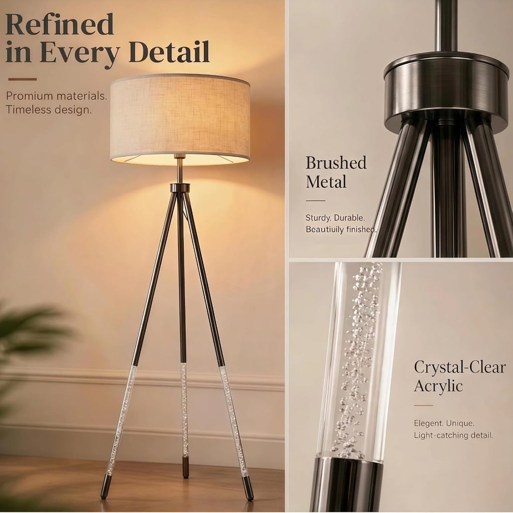 Tripod Floor Lamp with Remote Control, Stepless Dimmable Tall Floor Lamp with Fabric Shade