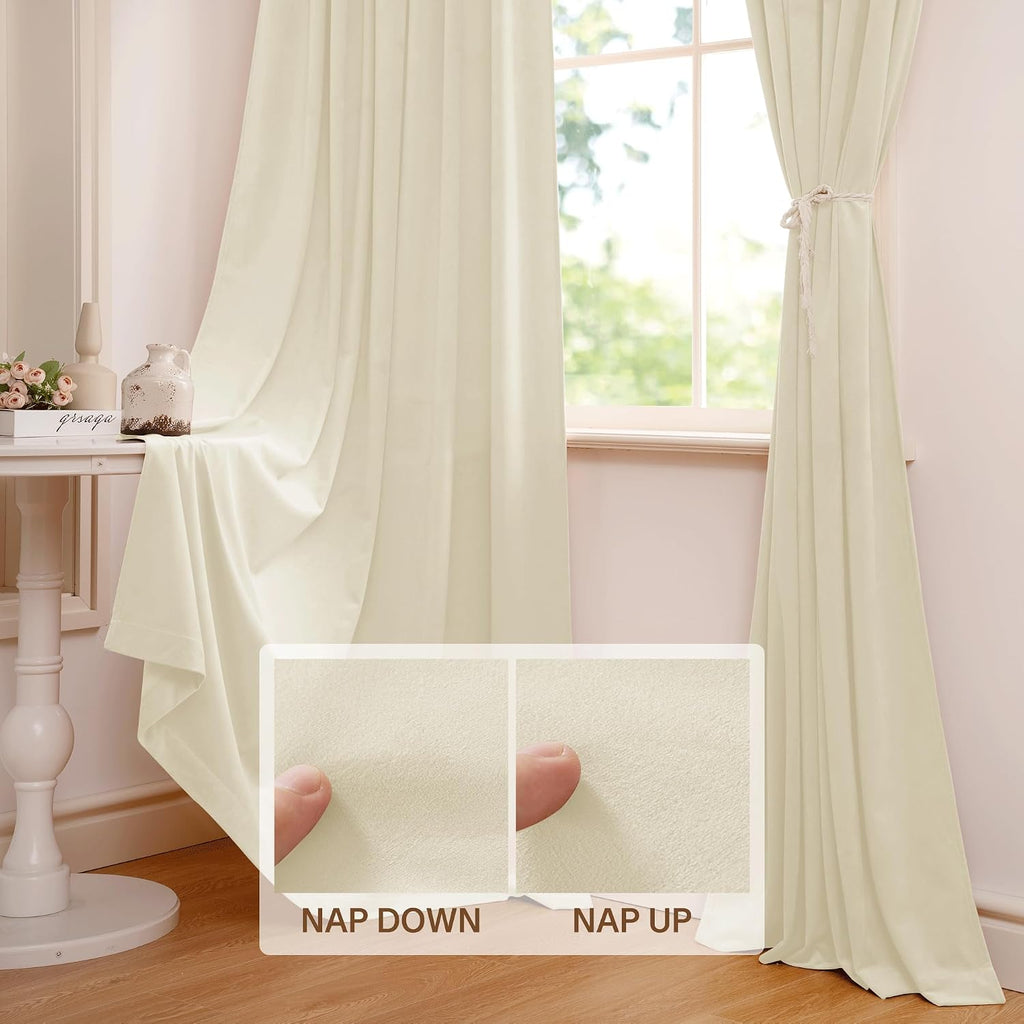Ivory Velvet Curtains for Window - White Privacy Thermal Drapes, Elegant Decor White Backdrop Curtains