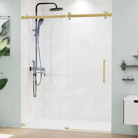 56-60" W x 72" H Frameless Shower Door with SGCC Tempered Ultra-Clear Glass, Water Repellent Sliding Shower Door