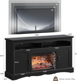 Farmhouse Fireplace TV Stand with 23 Inch Electric Fireplace, Media Entertainment Center for TVs up to 65 Inches, Rustic Console with Refrigerator-Style Storage Door, Black