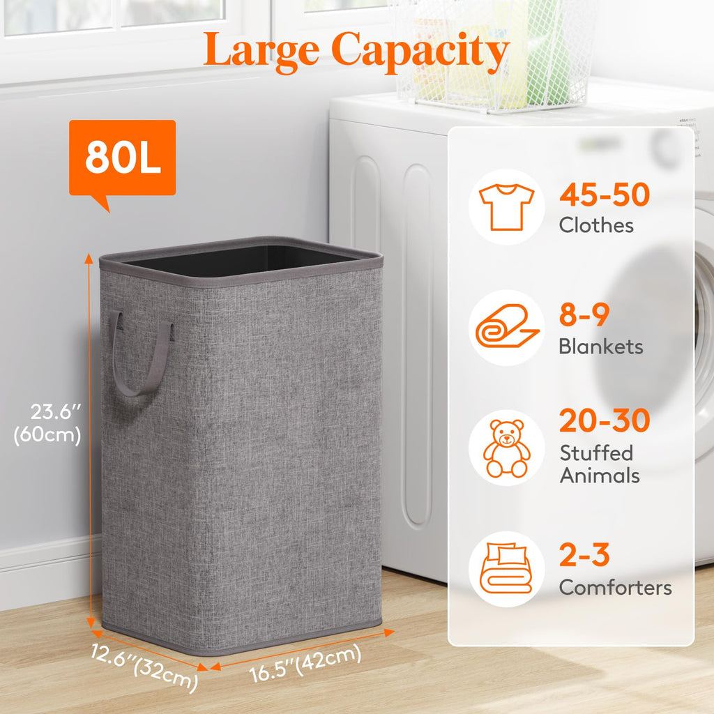 80L Large Laundry Basket with Handles, Light Gray