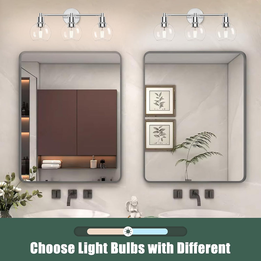 3 Lights Bathroom Vanity Light Fixtures Chrome, Bathroom Lights Over Mirror, Industrial and Farmhouse 3 Light Wall