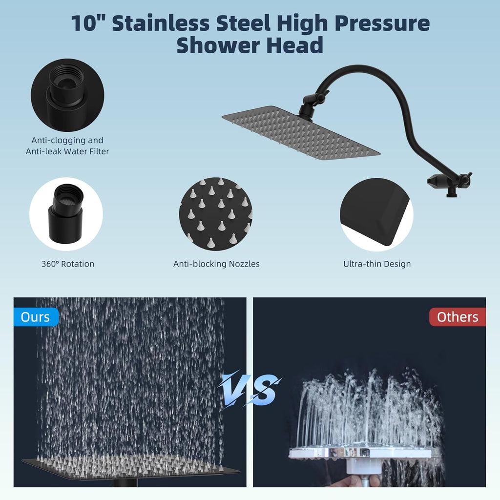 All Metal High Pressure Rainfall 10'' Shower Head, CUPC Certified Handheld Showerhead Combo