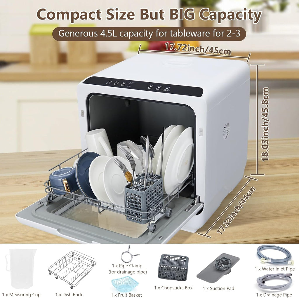 Portable Dishwasher, Mini Dishwashers with 2-in-1 Water Supply Modes, 5 Wash Programs