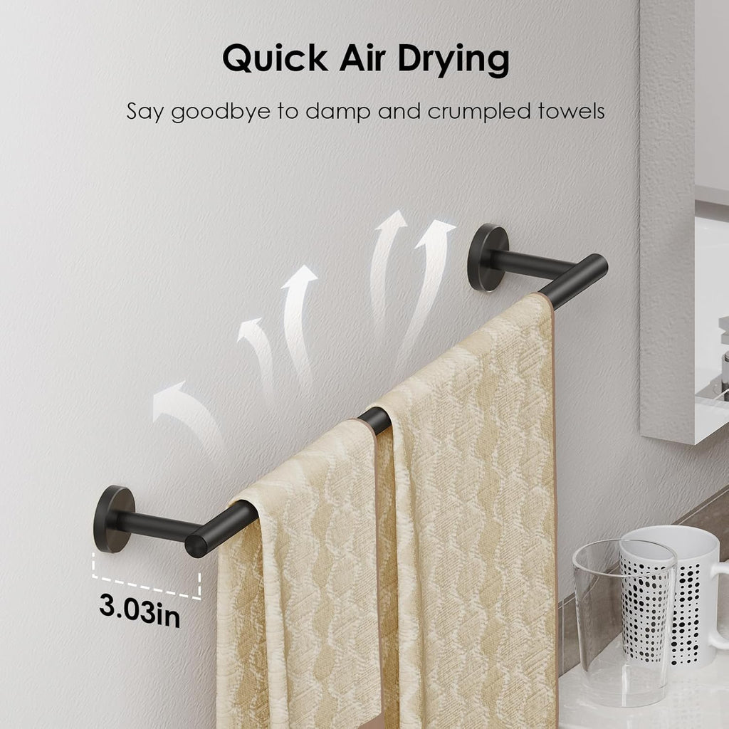Bathroom Accessories, 4-Piece Bathroom Hardware Set - 24" Towel Bar | Matte Black | Towel Hooks, Towel Racks , Toilet