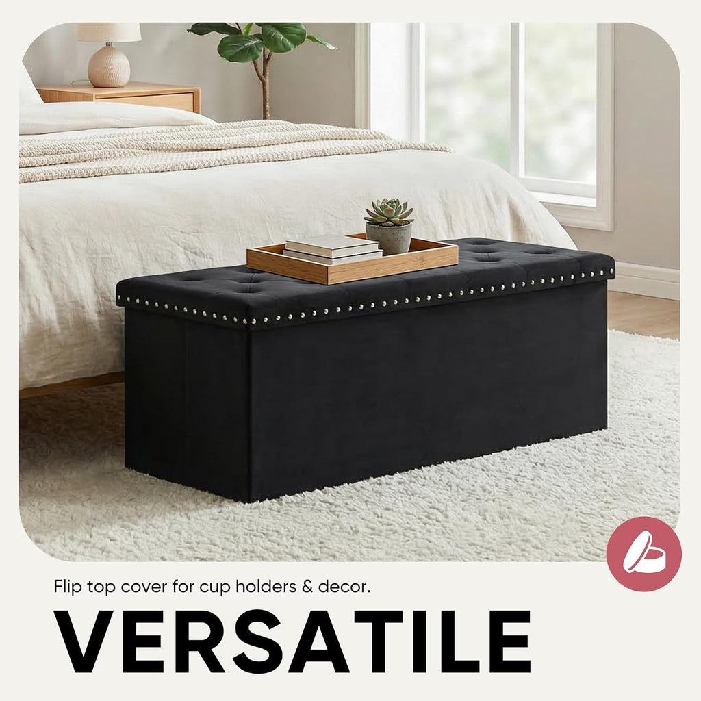 43 Inches Velvet Storage Ottoman Bench, Folding Upholstered Ottoman with Storage Living Room, 140L Capacity