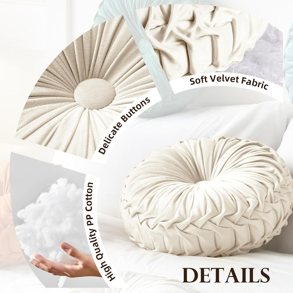 Round Throw Pillow Velvet Home Decoration Pleated Round Pillow Cushion