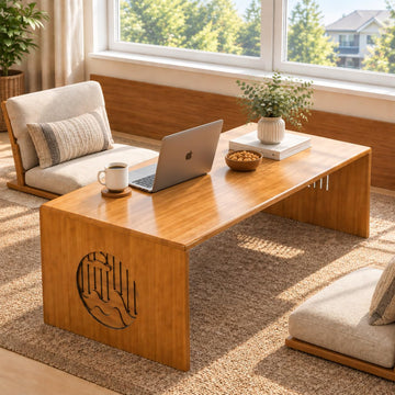 Japanese Folding Floor Table, Low Coffee Table, Bamboo Floor Desk