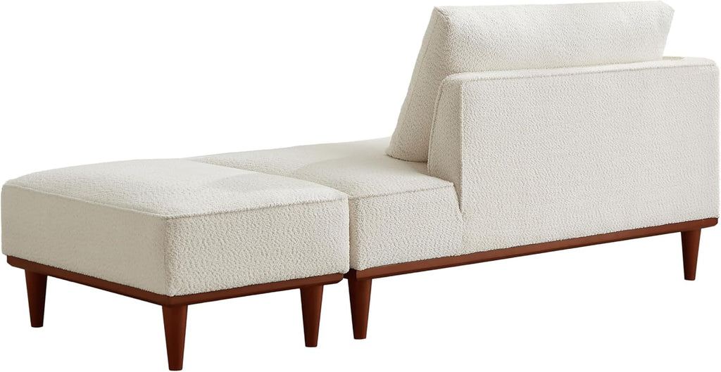 Modern Chaise Lounge Chair and Ottoman — White Boucle