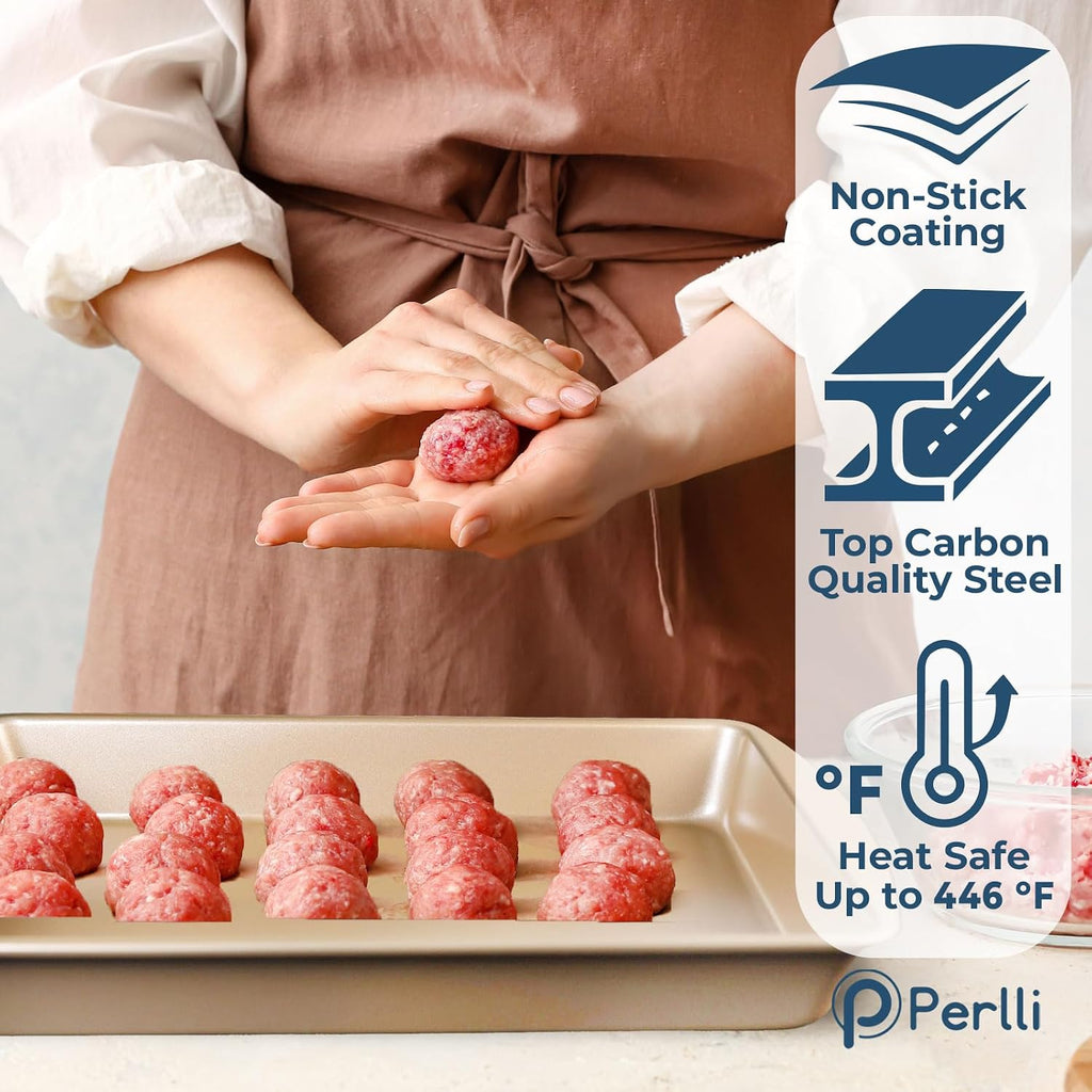 Kit: Nonstick Gold Steel Oven Set - 10 Pieces, Cookie Sheets, Cake Pans, 9x13Pan with Lid, Loaf & Deep Pans, Pizza