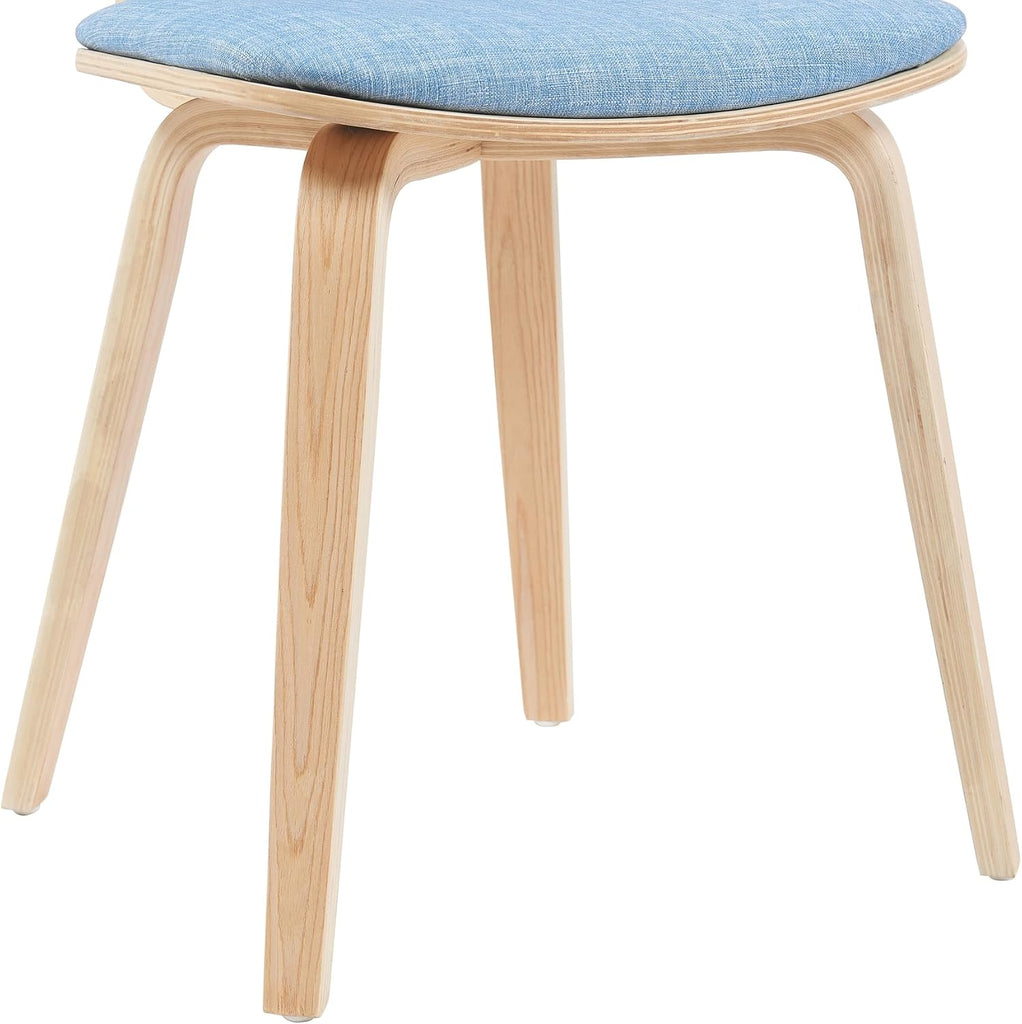 Mid-Century Dining Chair with Light Blue Fabric Upholstered Seat and Patterned Oak Wood Finish